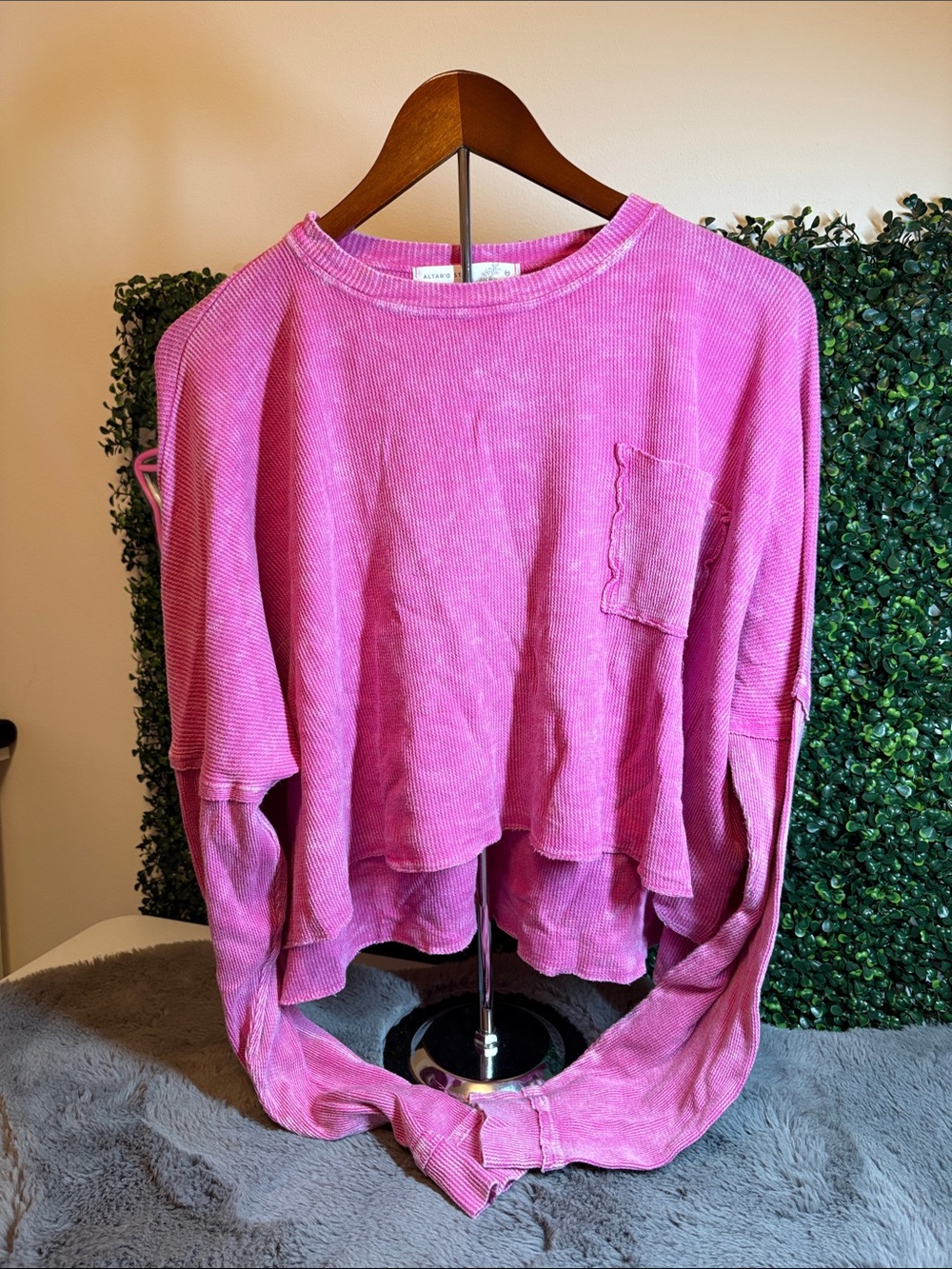 Altar'd State Pink Waffle Knit Long-Sleeve Size Medium